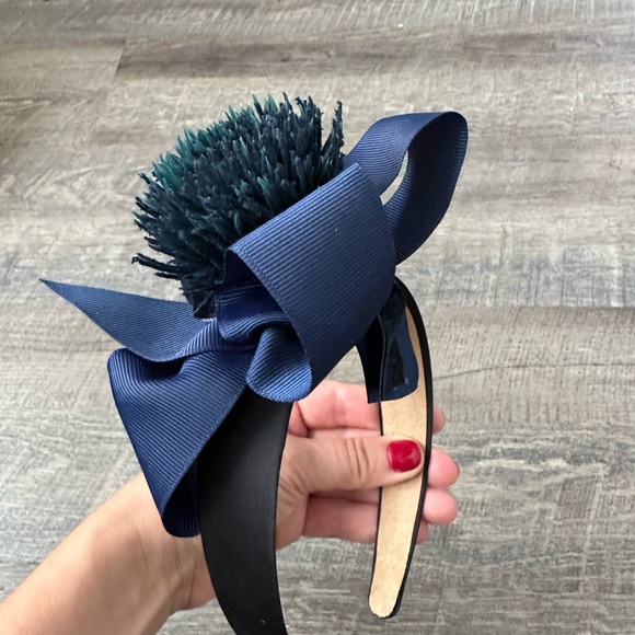 Handmade Designer Fascinator Headband With Blue Velvet Bow and Flower